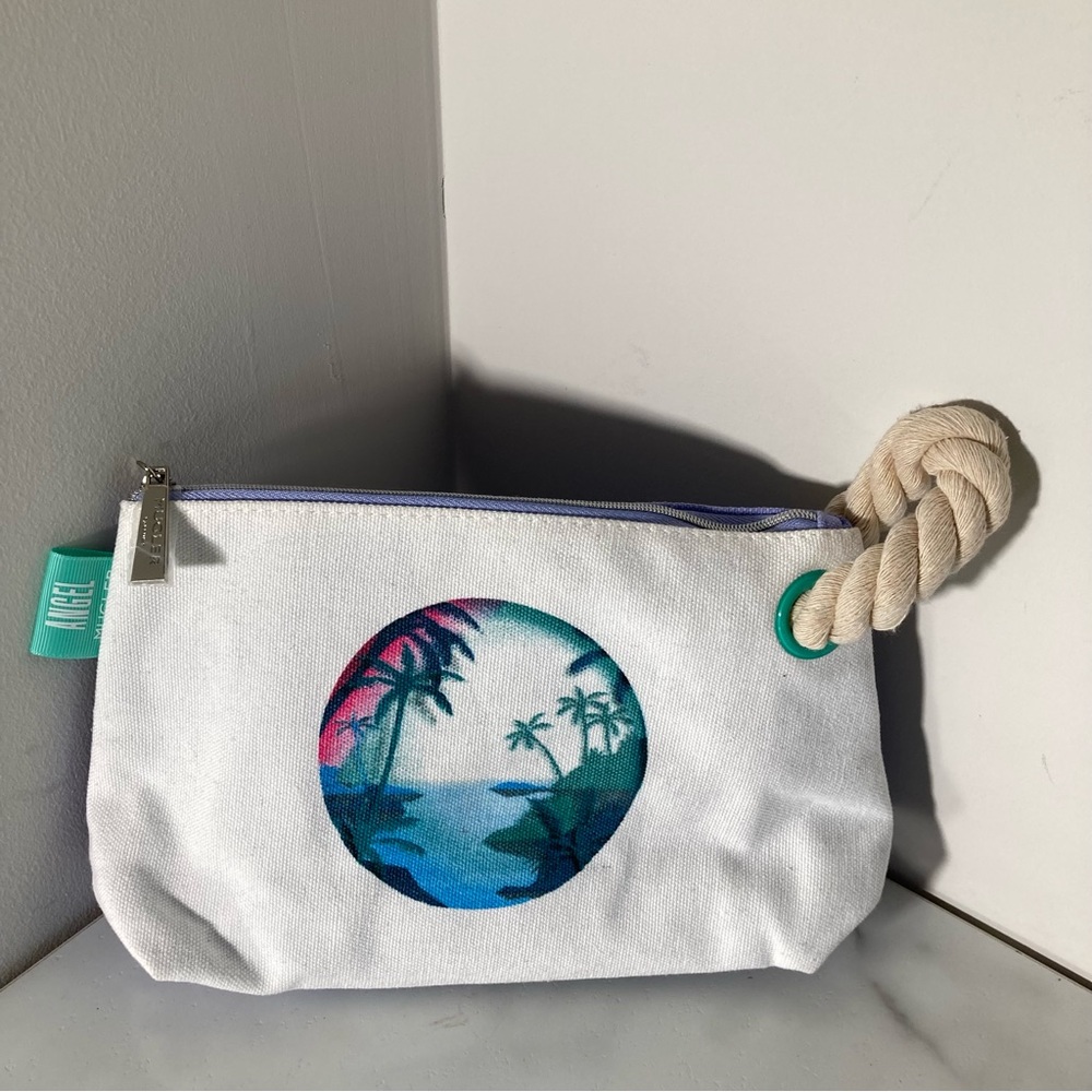 Mugler White Purple Canvas Tropical Print Wristlet Bag NWT
